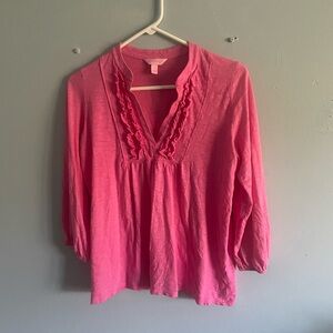 Lilly Pulitzer Pink Blouse with Ruffle Trim